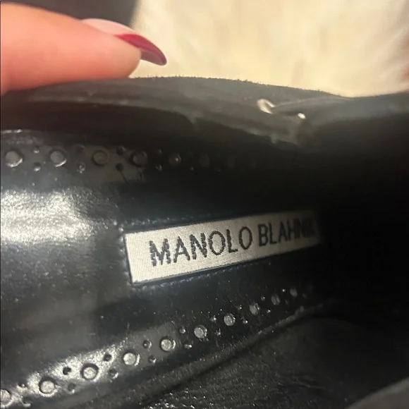 Manolo Blahnik Black Suede Mules with Silver Eyelets Sz 37